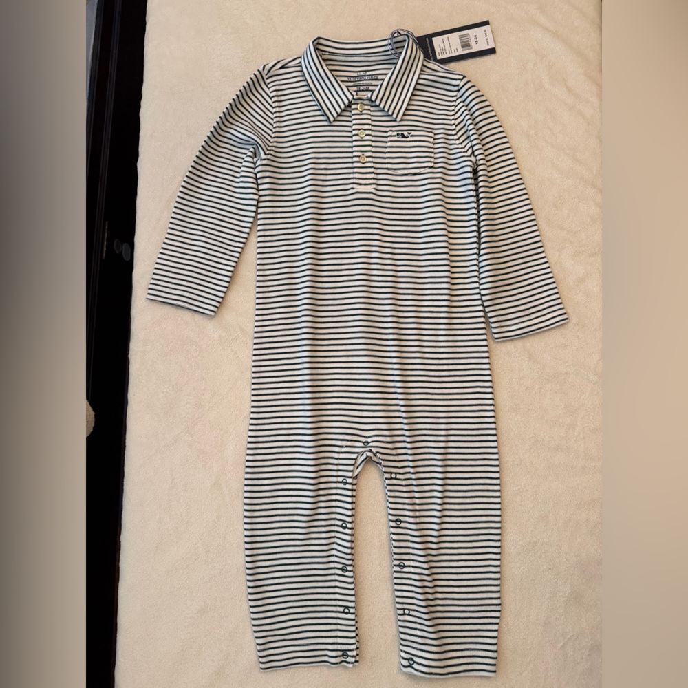 Vineyard Vines Green and White Striped Onesie